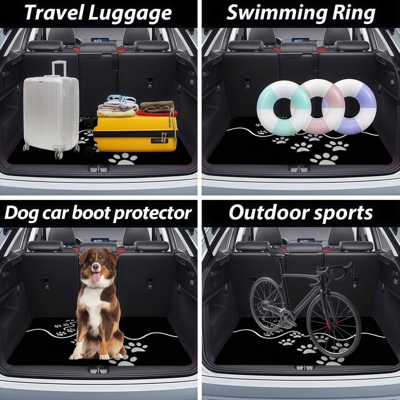 1pc Polyester Fiber Car Trunk Mat Dog Paw Print Design Universal Fit Durable Cargo Liner Easy Clean - Image 5