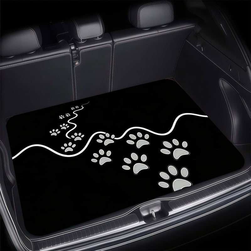 1pc Polyester Fiber Car Trunk Mat Dog Paw Print Design Universal Fit Durable Cargo Liner Easy Clean - Image 1