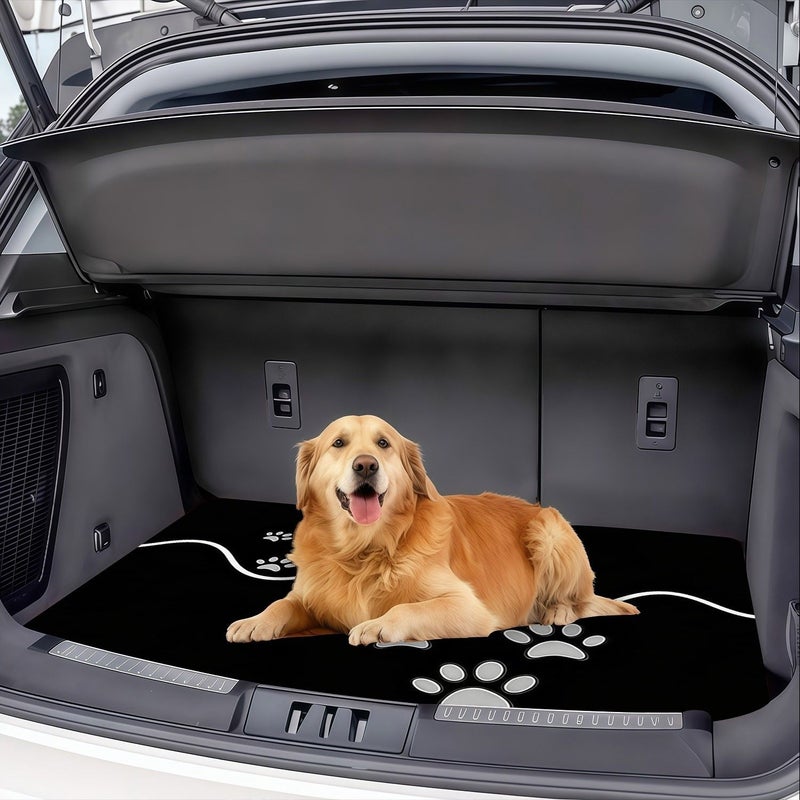 1pc Polyester Fiber Car Trunk Mat Dog Paw Print Design Universal Fit Durable Cargo Liner Easy Clean - Image 3