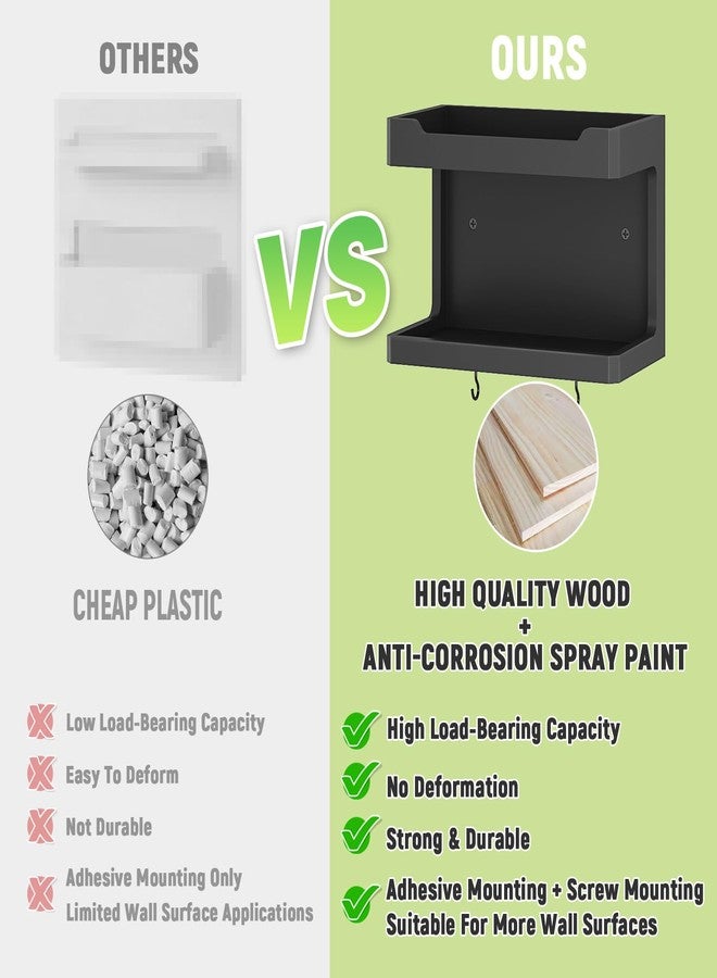 NiHome Large Wall Mounted Wooden Bedside Organizer (Black) - Image 4