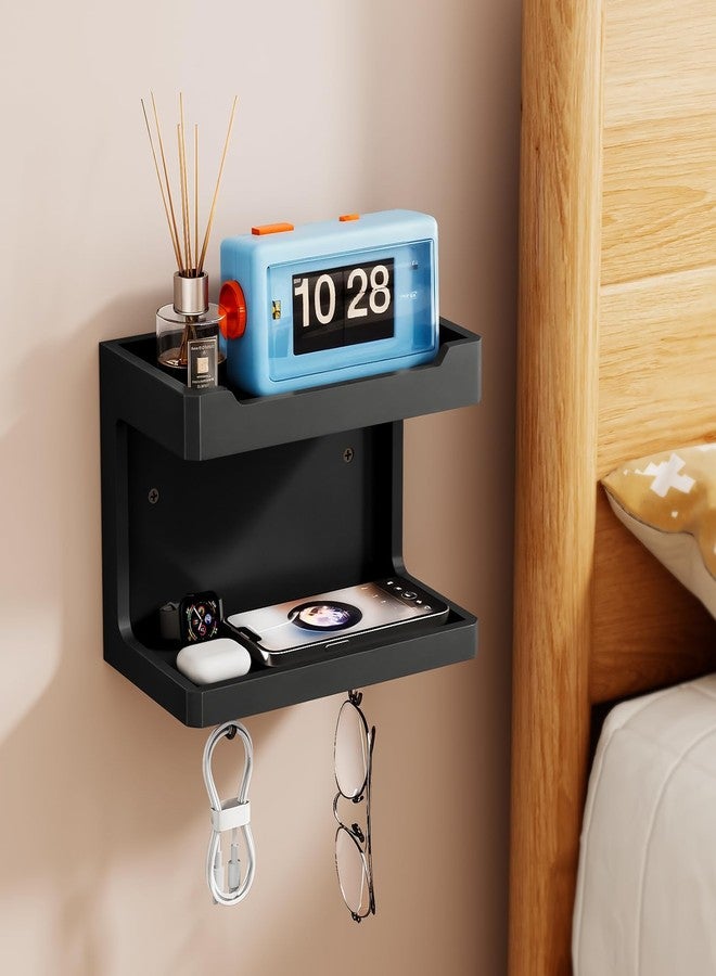 NiHome Large Wall Mounted Wooden Bedside Organizer (Black) - Image 2