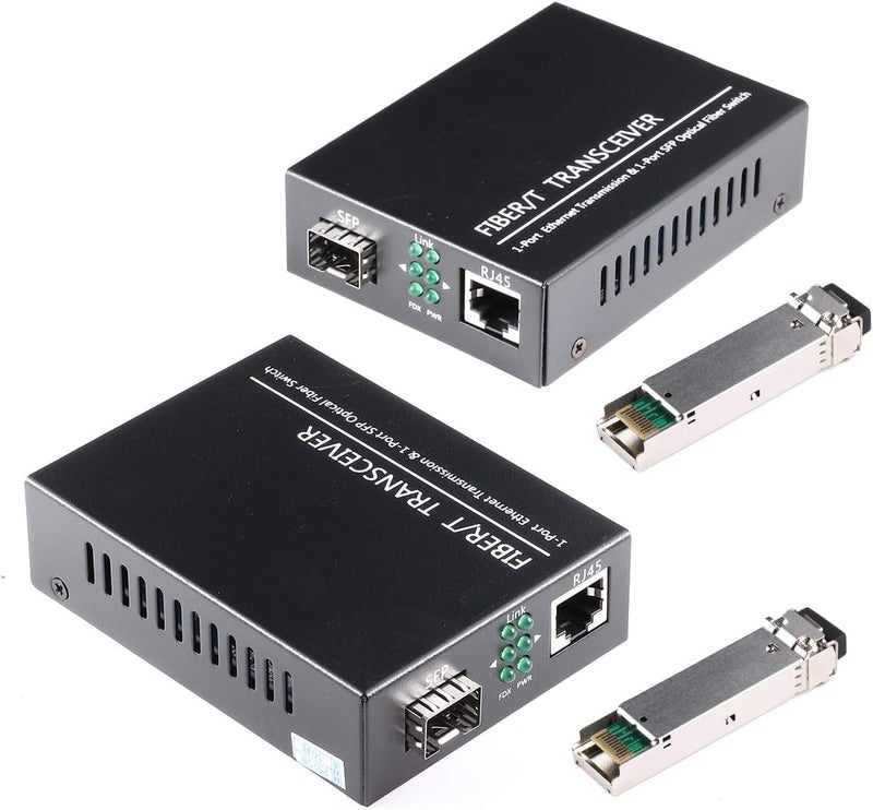GESD A Pair of 1.25G/s Bidi Gigabit Single-Mode Fiber Ethernet Media Converter with 2PCS Bidi SFP LC Transceiver Module Included, 10/100/1000Base-Tx to 1000Base-SX SMF RJ45 to SFP Slot up to 30KM - Image 1