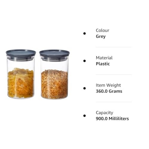 GOPI Plastic Storage Jar and Container Set I Air Tight & BPA Free Containers for Kitchen Storage Set I Grocery Kitchen Container Set I Multipurpose Jar, 900 Ml Each, Set 6, Grey - Image 4