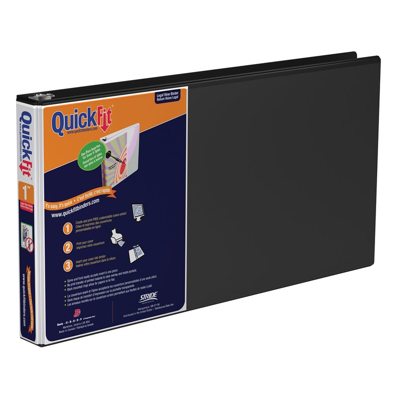 QuickFit Stride, Inc 95011L Legal-Size Binders, Round Ring, 1-Inch Cap, 8-1/2-Inch x14-Inch, Black - Image 1