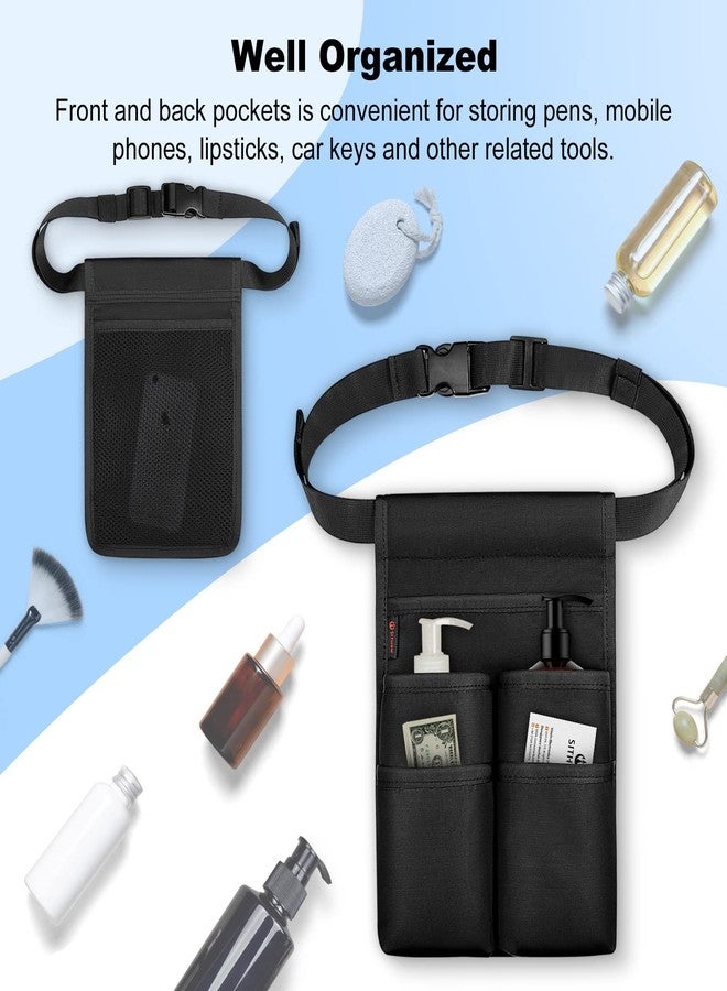 SITHON Massage Bottle Bag, Professional Massage Therapist Holster for 2 Bottles, Lotion Oil Waist Holder Organizer with Adjustable Belt, Multiple Pockets (Bag Only) (Black) - Image 3