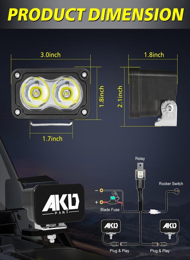 AKD Part LED Pods 3 Inch 40W CREE Spot LED Pod Lights with with Wiring Harness & Black Covers Small Off Road Driving Lights Fog Light 2 Packs for Trucks Motorcycle UTV ATV SUV Dirt Bike - Image 2