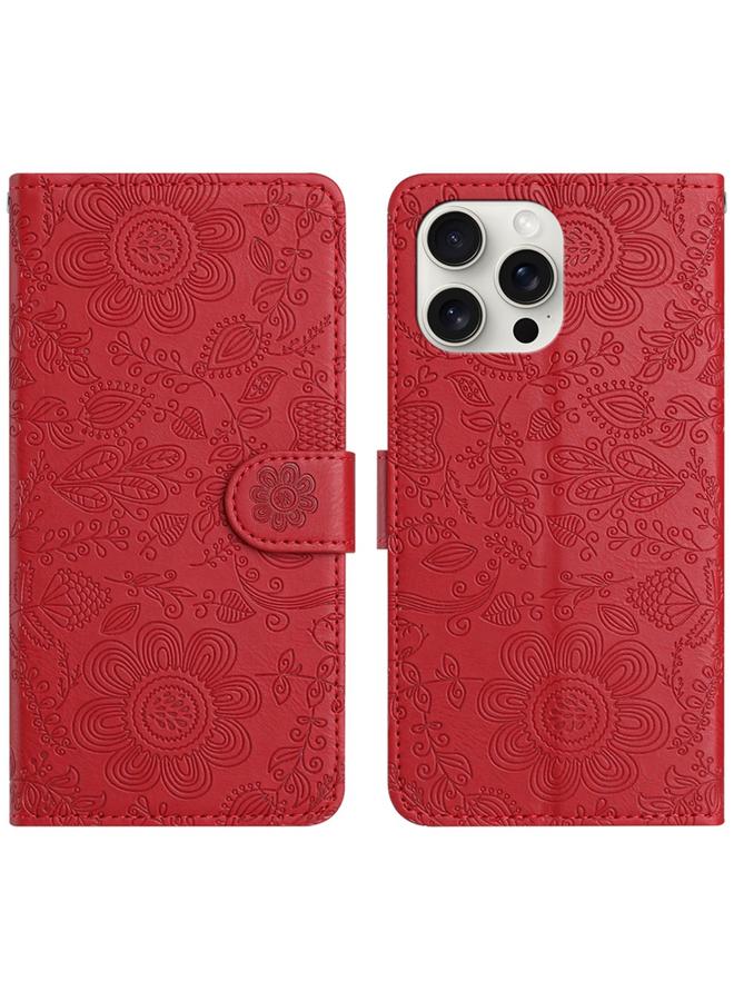 S-TOP Case For iPhone 15 Pro Floral Embossed Pattern Leather Phone Case - Image 1