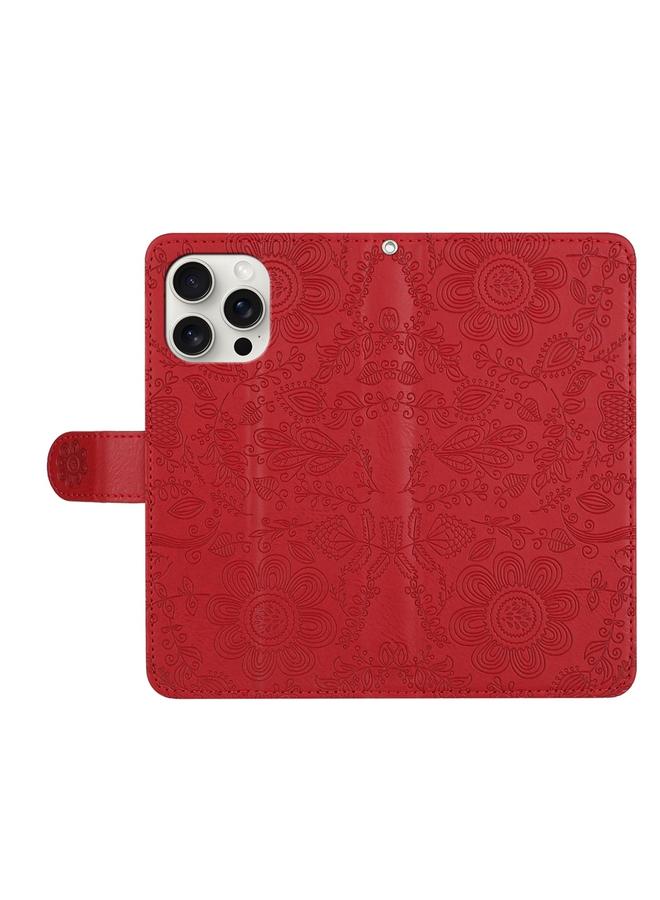 S-TOP Case For iPhone 15 Pro Floral Embossed Pattern Leather Phone Case - Image 5