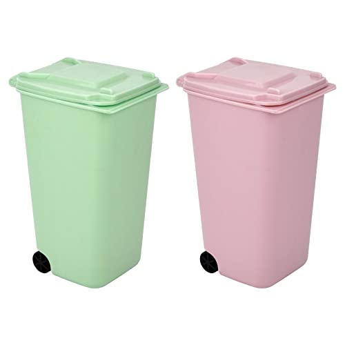 Mugtel Mini Trash Can with Lid Swing Top Small Trash Can Pen Holder for Car Bedroom Office Desktop 22 Fl Oz (2 Pcs Pink and Green) - Image 1