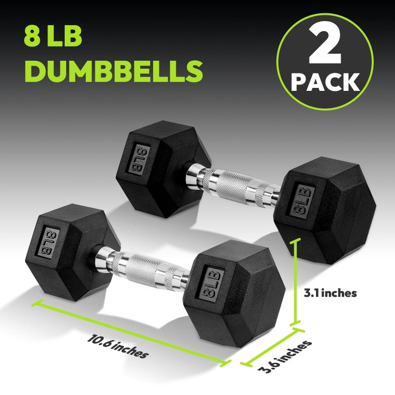 HANDBODE Hex Dumbbell Rubber Encased Strength Training Dumbbells, Hand Weight For Workout & Exercise/Pair of 8LB - Image 2