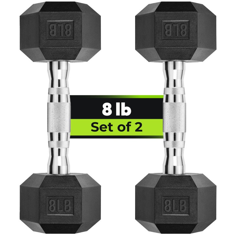 HANDBODE Hex Dumbbell Rubber Encased Strength Training Dumbbells, Hand Weight For Workout & Exercise/Pair of 8LB - Image 1