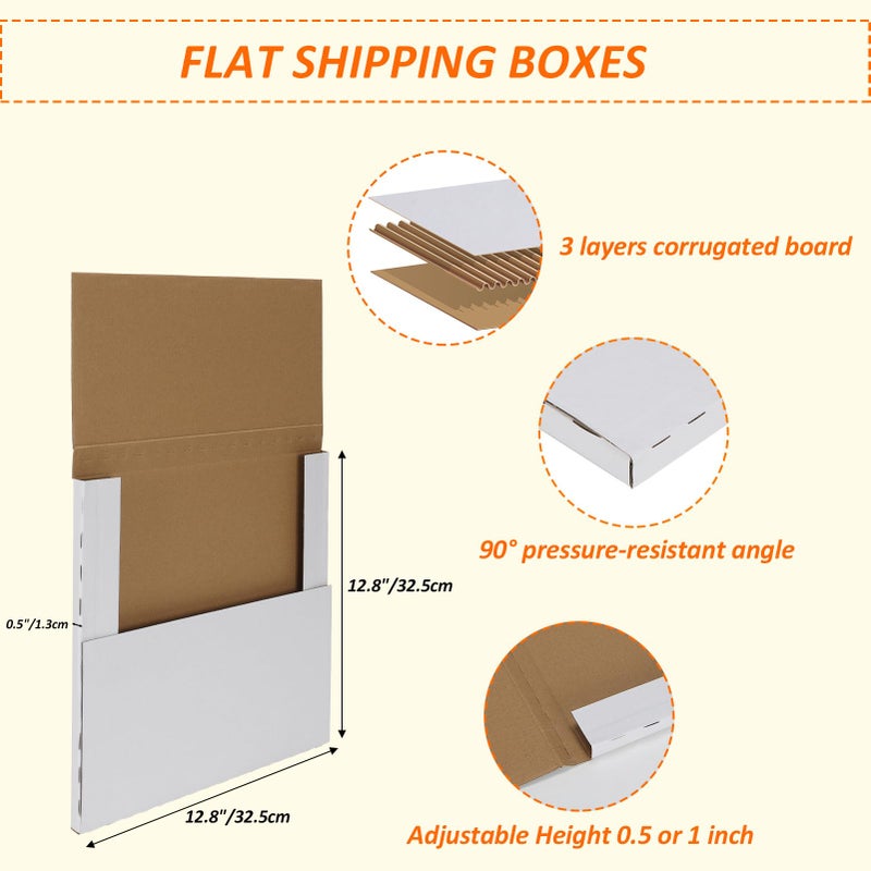 HORLIMER 12.8x12.8x1 Vinyl Record Shipping Boxes Set of 25, White Corrugated Cardboard Mailer Box for Mailing, Packaging, Moving Storage - Image 2