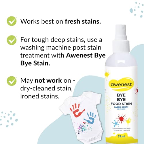 awenest Instant Fabric Stain Remover Spray | Bye Bye Food Stain | Removes 50+ Stains | Toxin-Free | Eco-friendly & Plant-Based | 75ml – Perfect for Clothes, Sofas, Car Seats & More - Image 2