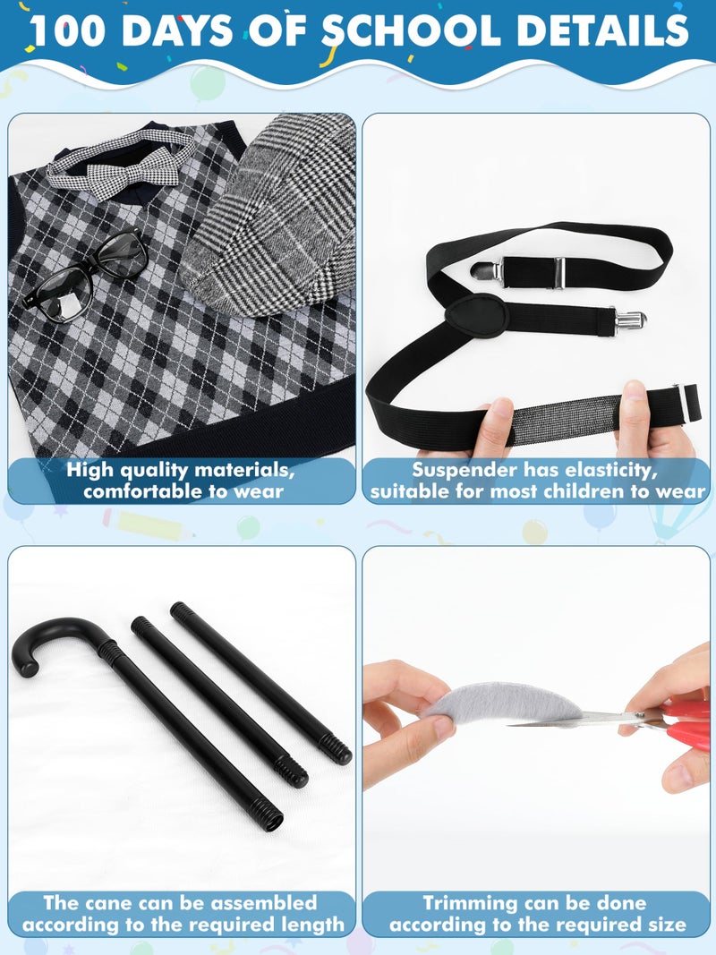 Luces 100th Days of School Costume, Boys Old Man Costume Vest Hat Accessories, Kids 100th Day of School Cosplay Outfit - Image 3