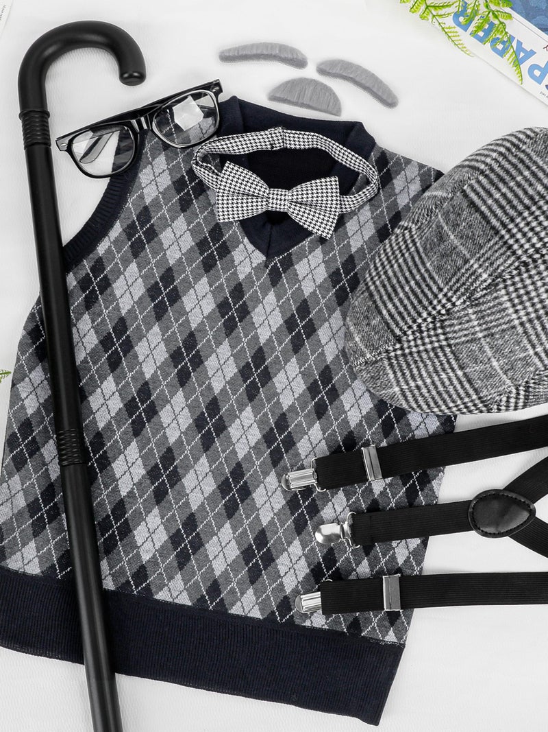 Luces 100th Days of School Costume, Boys Old Man Costume Vest Hat Accessories, Kids 100th Day of School Cosplay Outfit - Image 5