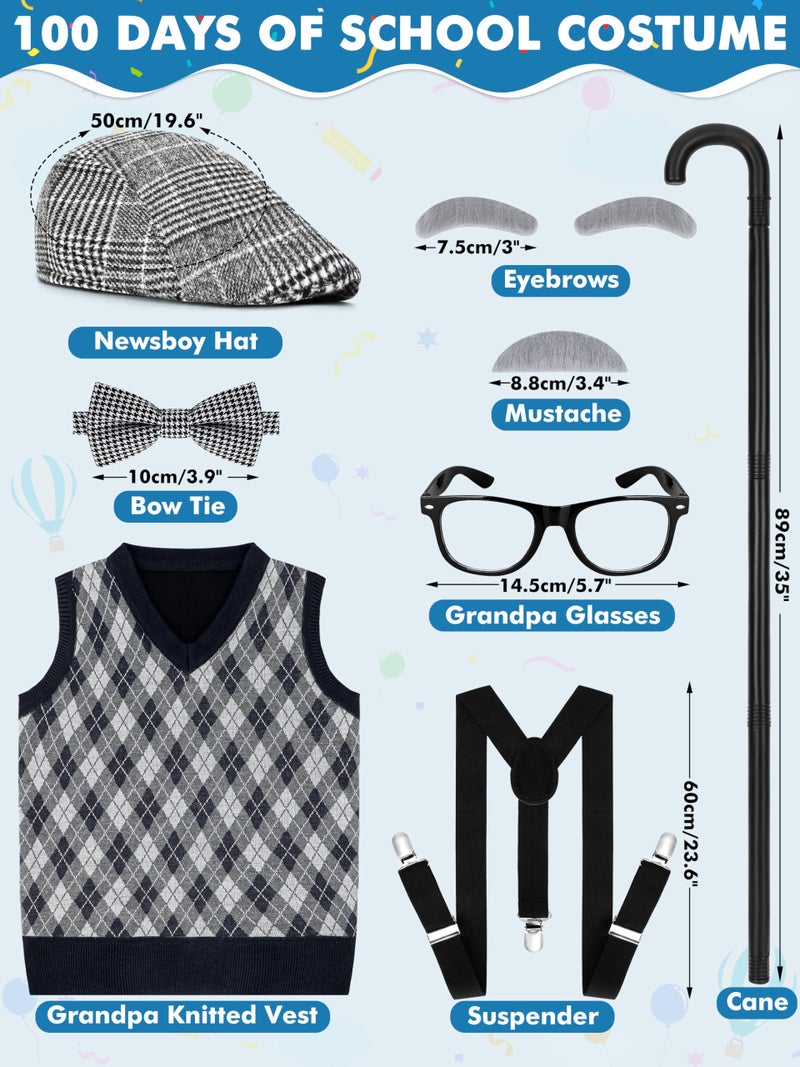 Luces 100th Days of School Costume, Boys Old Man Costume Vest Hat Accessories, Kids 100th Day of School Cosplay Outfit - Image 2