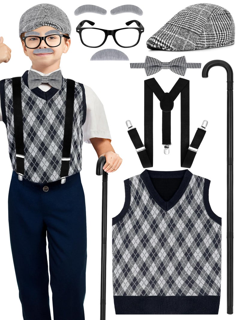 Luces 100th Days of School Costume, Boys Old Man Costume Vest Hat Accessories, Kids 100th Day of School Cosplay Outfit - Image 1