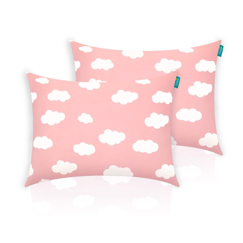 Biloban Toddler Pillow for Sleeping Kid Pillow 14 x 19 for Travel Bed Soft SkinFriendly Travel Pillows for Sleeping Toddler Use Only Age 2 to 5 2 Pack Pink Cloud