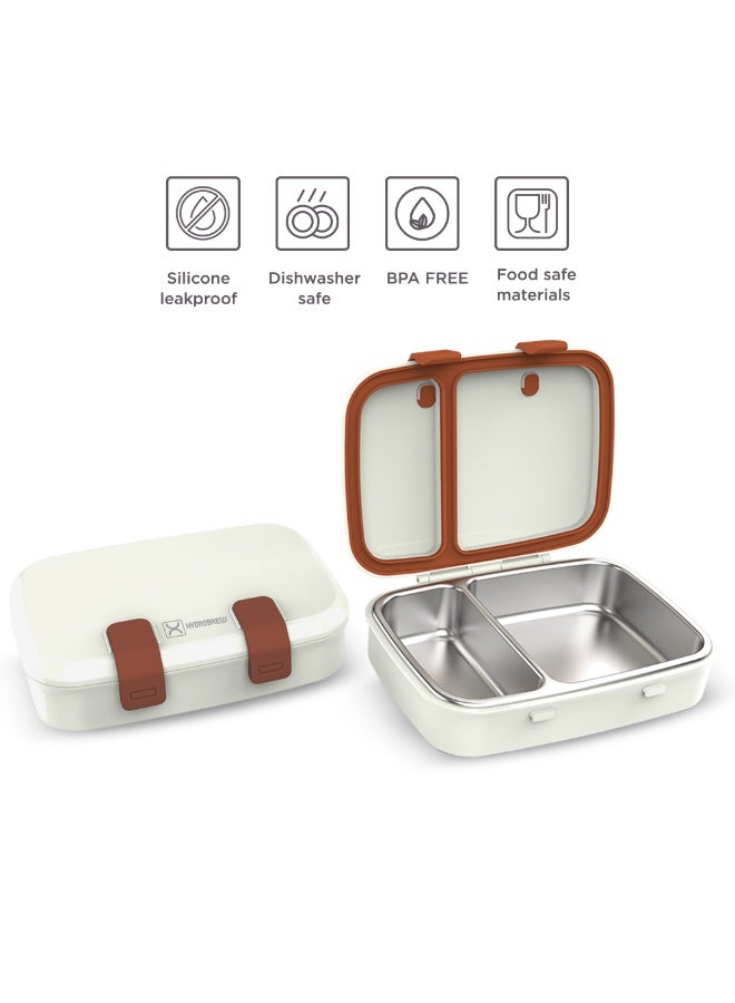 Hydrobrew Steel Core Bento Lunch Box 839ml w/ SipSwitch Insulated Water Bottle 720ml | Stainless Steel Leakproof Meal Box – Ivory Terracotta - Image 5