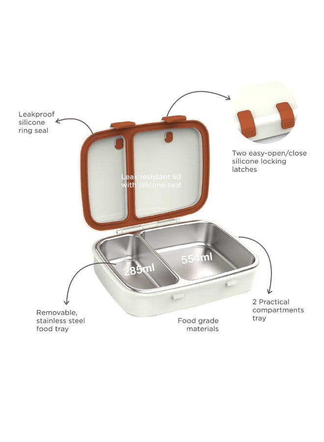 Hydrobrew Steel Core Bento Lunch Box 839ml w/ SipSwitch Insulated Water Bottle 720ml | Stainless Steel Leakproof Meal Box – Ivory Terracotta - Image 4