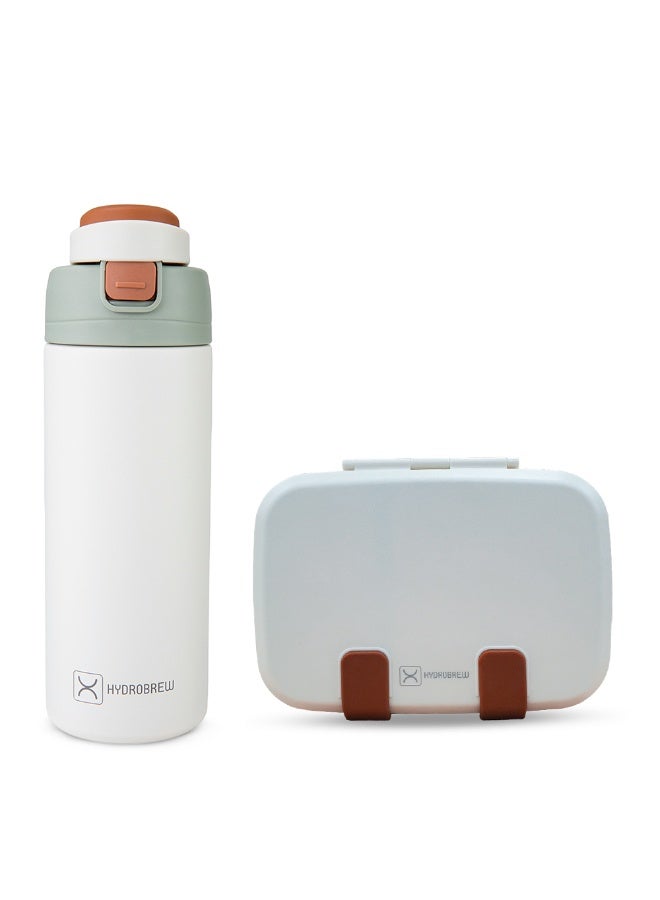 Hydrobrew Steel Core Bento Lunch Box 839ml w/ SipSwitch Insulated Water Bottle 720ml | Stainless Steel Leakproof Meal Box – Ivory Terracotta - Image 1