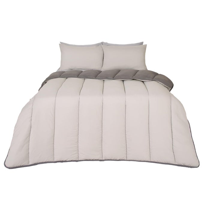 COVERLESS DUVET DOUBLE 105 TOG REVERSIBLE TRAVEL DOUBLE WASHABLE SUMMER CAMPING SOFT WARM COMFY BEDDING WITH PILLOWCASE GREYSILVER BE002265