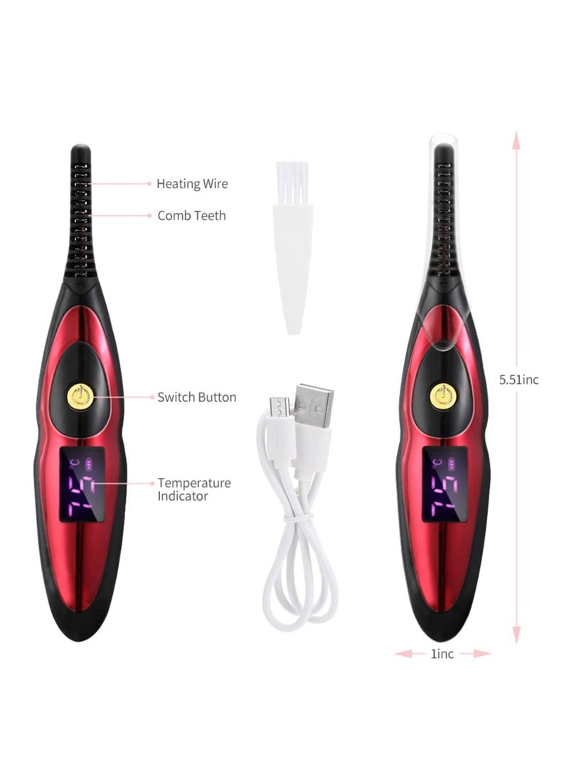 SYOSI Heated Eyelash Curler, Portable USB Rechargeable Lash Curler, 2 in 1 Duble-Sided Electric Eyelash Curler Kit with Eyelash Comb, Long Lasting Eye Beauty Makeup Tool, 4 Temperature Adjustable - Image 3