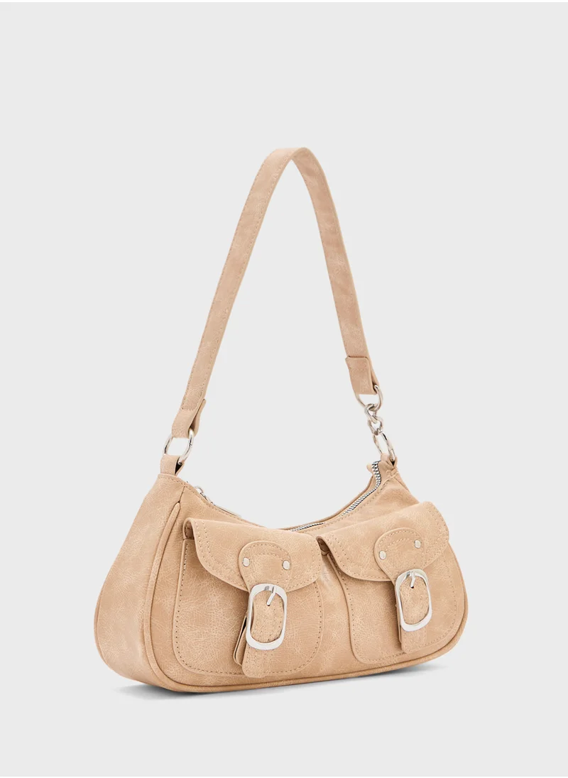 جينجر Multipocket Distressed Textured Shoulder Bag