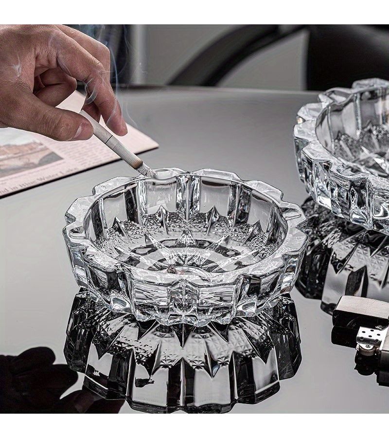 Thickened Crystal Glass Windproof Ashtray Amber Round Multi Use Candle Holder Jewelry Organizer Easy Clean Surface For Home Hotel Office Car Decor - Image 2