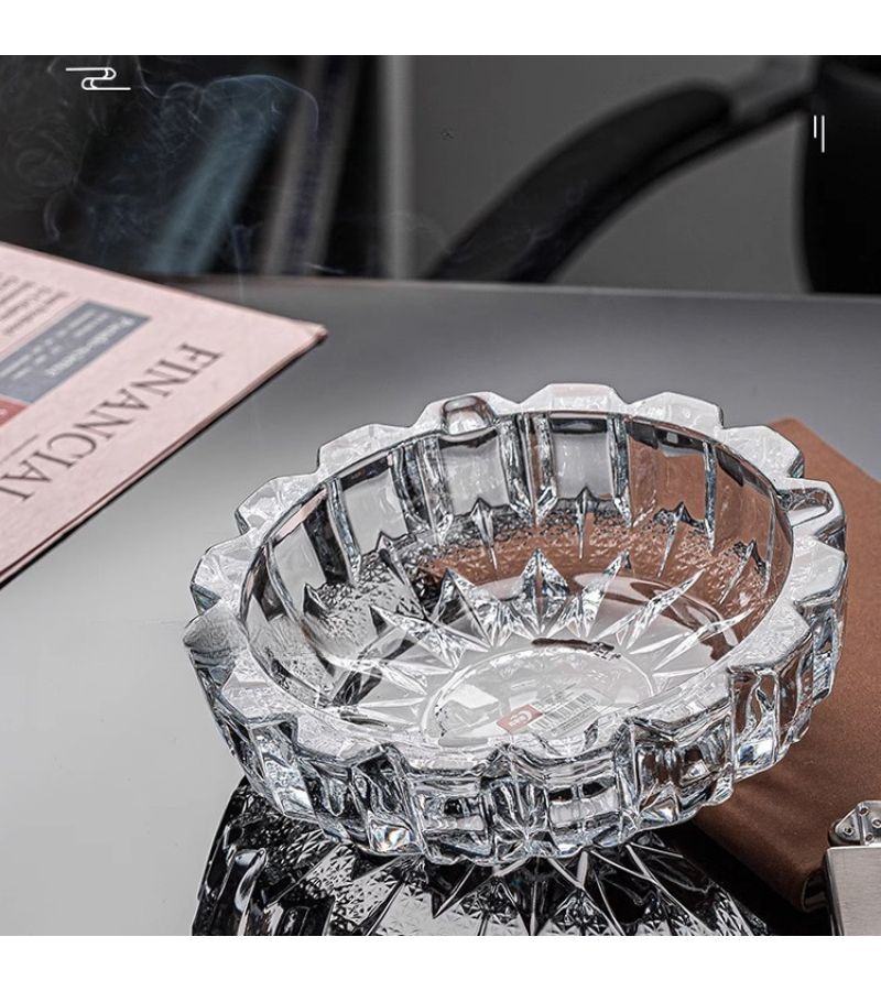 Thickened Crystal Glass Windproof Ashtray Amber Round Multi Use Candle Holder Jewelry Organizer Easy Clean Surface For Home Hotel Office Car Decor - Image 4