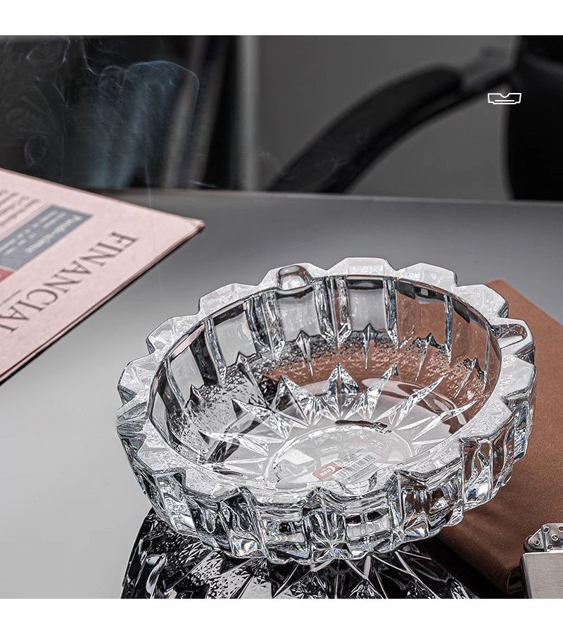 Thickened Crystal Glass Windproof Ashtray Amber Round Multi Use Candle Holder Jewelry Organizer Easy Clean Surface For Home Hotel Office Car Decor - Image 1