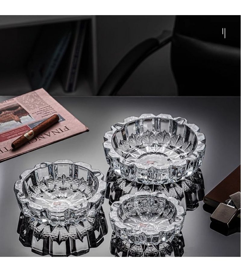 Thickened Crystal Glass Windproof Ashtray Amber Round Multi Use Candle Holder Jewelry Organizer Easy Clean Surface For Home Hotel Office Car Decor - Image 3