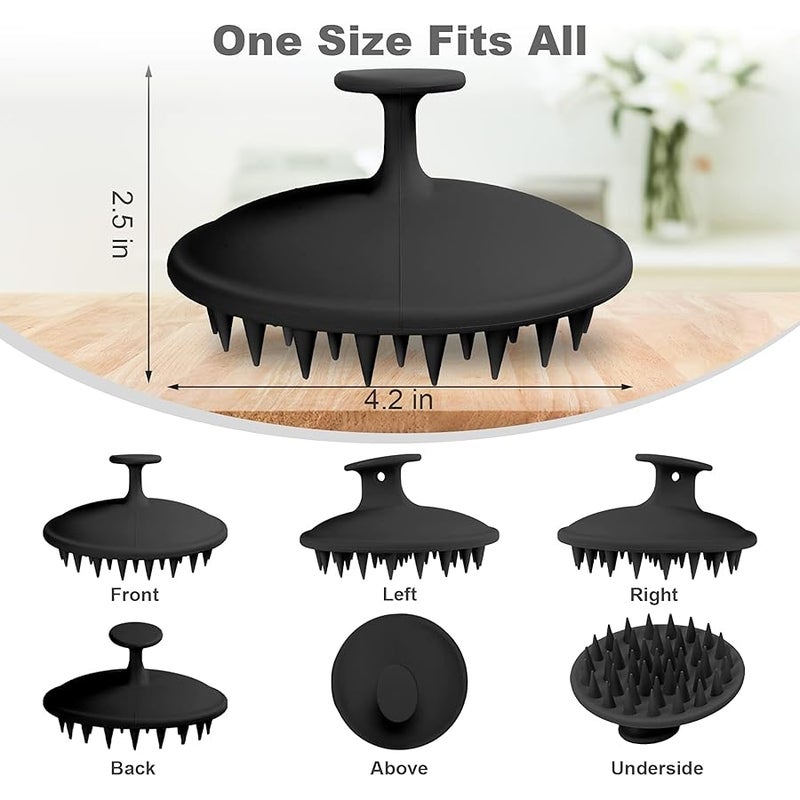 Meartchy Silicone Scalp Massager Shampoo Brush, Scalp Brush for Hair Growth & Dandruff Removal, Hair Scrubber Scalp Stimulator Exfoliator Brush with Soft Bristles for Wet Dry Scalp Care (Black) - Image 2