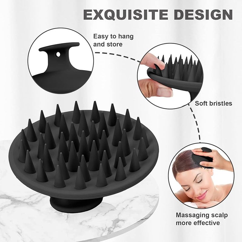 Meartchy Silicone Scalp Massager Shampoo Brush, Scalp Brush for Hair Growth & Dandruff Removal, Hair Scrubber Scalp Stimulator Exfoliator Brush with Soft Bristles for Wet Dry Scalp Care (Black) - Image 3