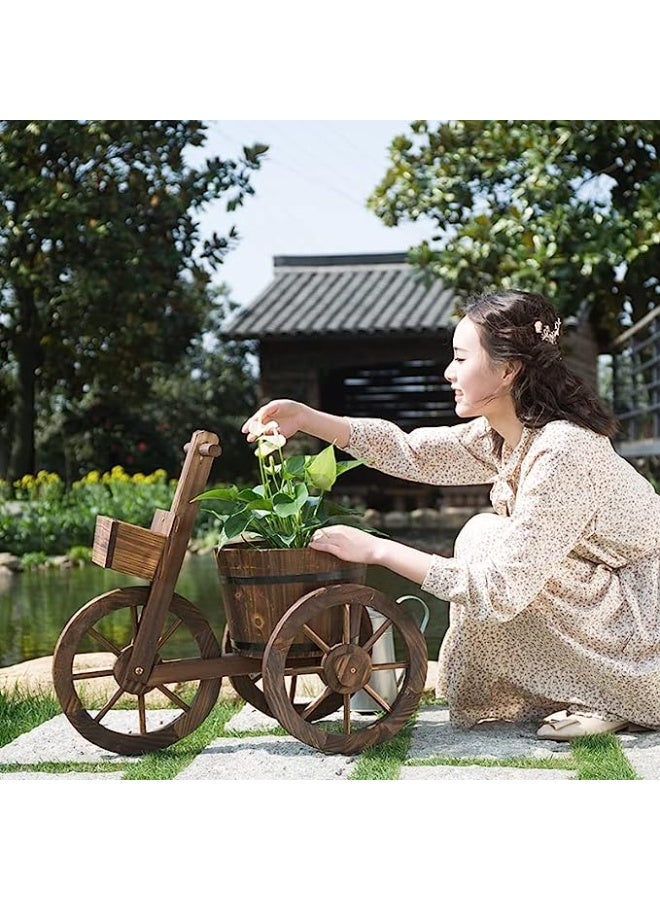 HOME TASTE وعاء زهور خشبي - تصميم مستوحى من الدراجة الفنية - عزز حديقتك أو فناءك أو ديكور منزلك بأناقة عتيقة - مزهرية زهور خشبية داخلية/خارجية (وعاء زهور بدراجة ثلاثية العجلات) - Image 4