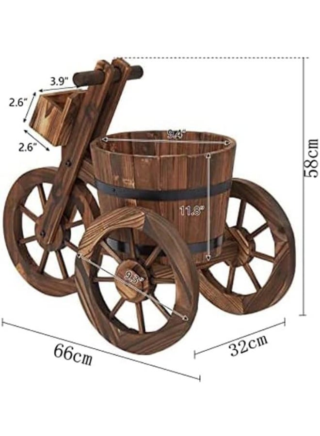 HOME TASTE وعاء زهور خشبي - تصميم مستوحى من الدراجة الفنية - عزز حديقتك أو فناءك أو ديكور منزلك بأناقة عتيقة - مزهرية زهور خشبية داخلية/خارجية (وعاء زهور بدراجة ثلاثية العجلات) - Image 2