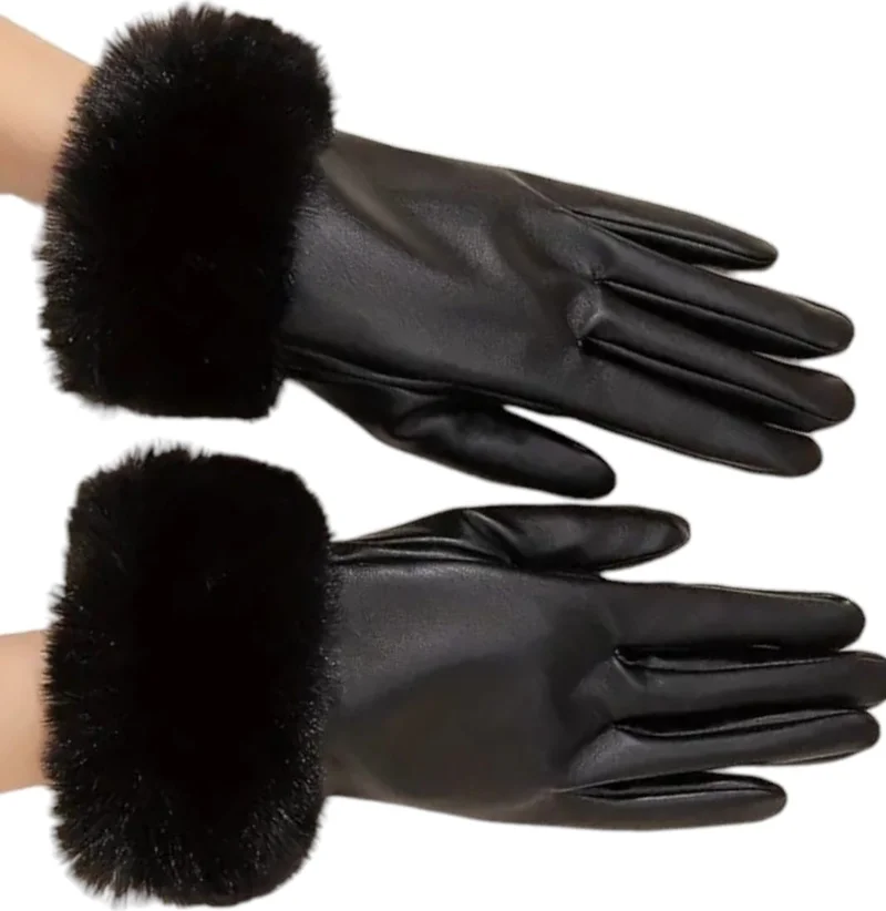 Tezzgelsin Women's Vegan Leather Water and Windproof Cold Resistant Thermal Gloves
