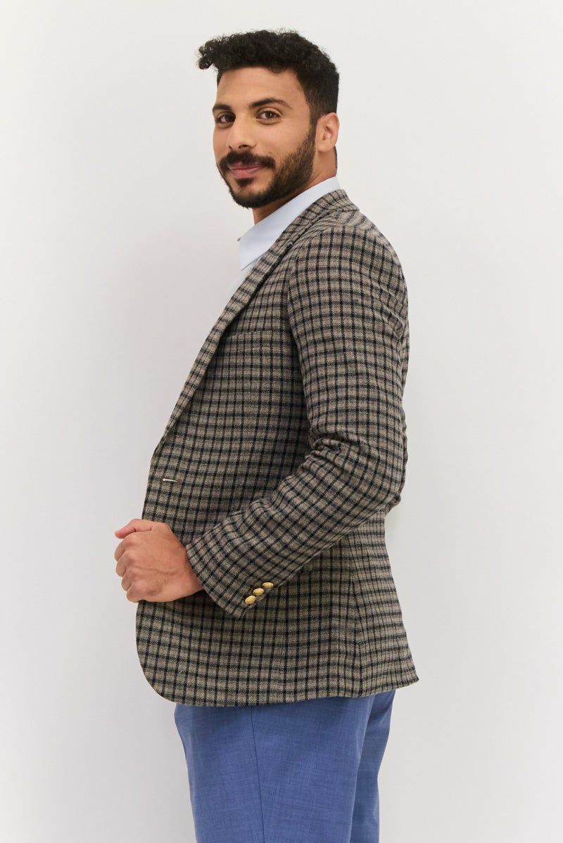 Asos Design Men Skinny Fit Checkered Semi-Formal Blazer, Brown Combo  - Image 4