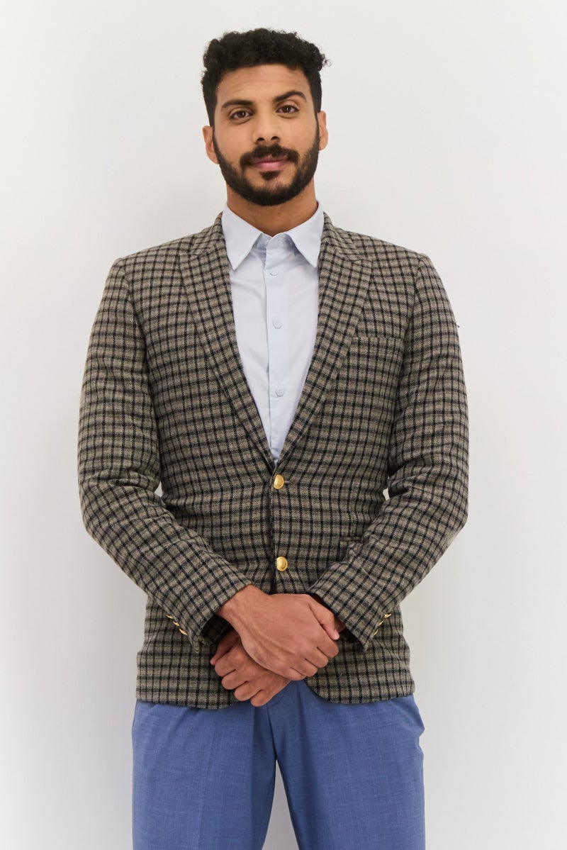 Asos Design Men Skinny Fit Checkered Semi-Formal Blazer, Brown Combo  - Image 1