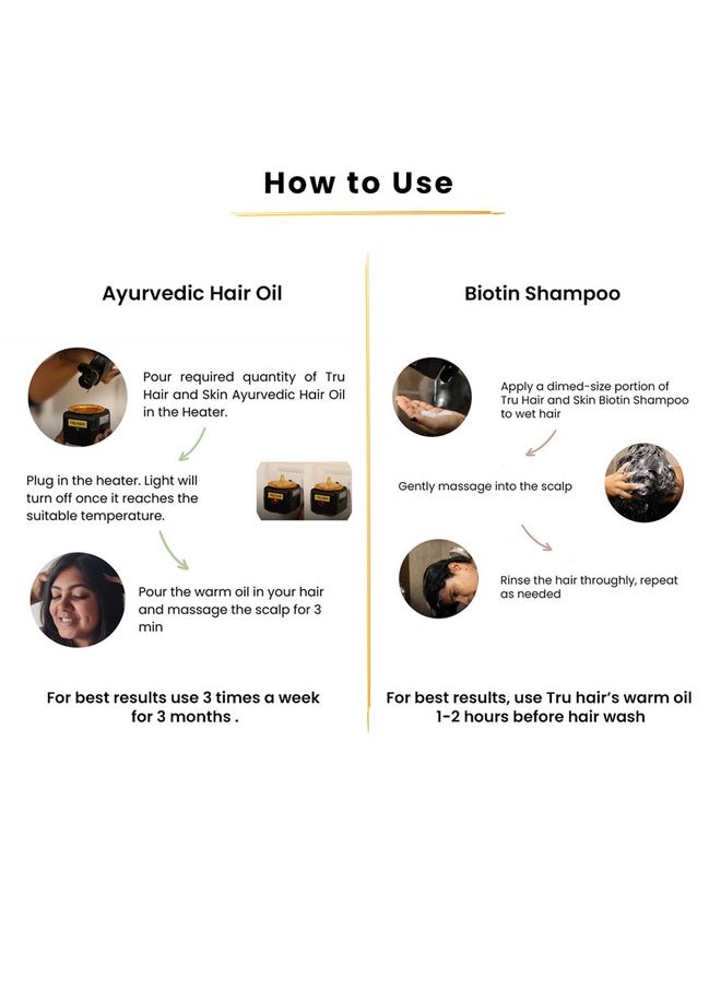 TRU HAIR - Ayurvedic Hair Oil With Free Heater (110 Ml) + Biotin Shampoo (200 Ml) | For Hair Fall, Dandruff, Split Ends, Hair Growth - Image 1