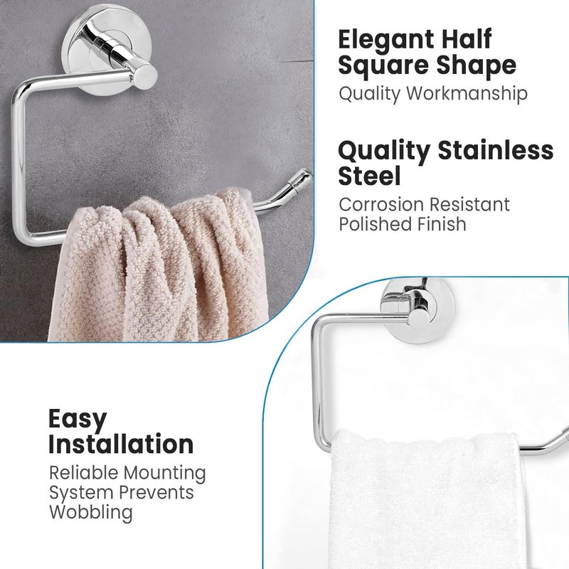 Pivalo Pivalo Stainless Steel Towel Ring Half Square Hand Towels Hanger Napkin Holder Stand Bathroom Accessories for Home Kitchen & Wash Basin  - Image 2