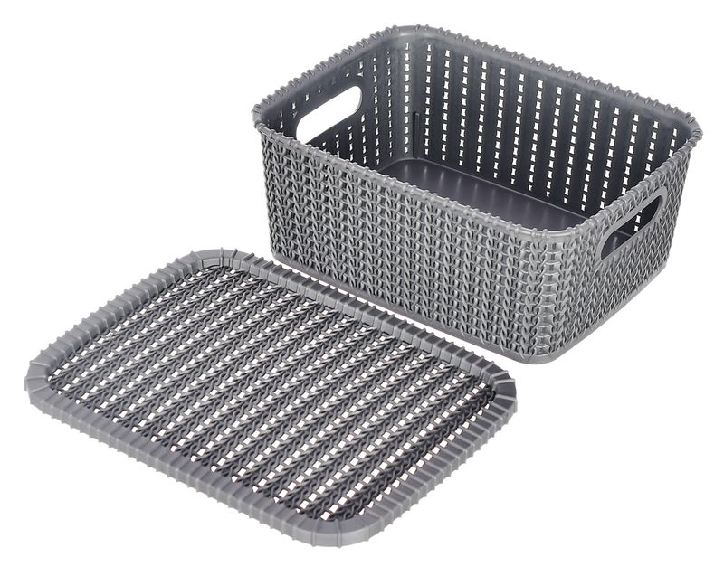 Kuber Industries Heart Home Multiuses Large M 20 Plastic Basket/Organizer With Lid (Grey) -46HH069  - Image 5