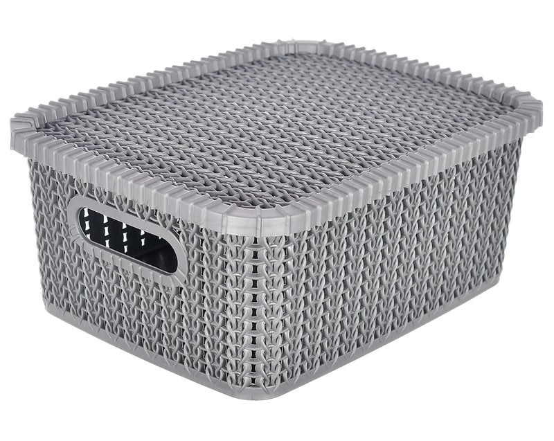 Kuber Industries Heart Home Multiuses Large M 20 Plastic Basket/Organizer With Lid (Grey) -46HH069  - Image 1