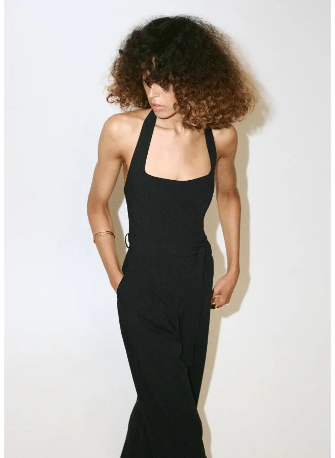 Mango 99-NEGRO Halter-Neck Jumpsuit With Belt for Women | Best Price UAE
