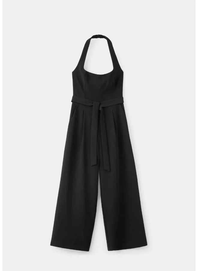 Mango 99-NEGRO Halter-Neck Jumpsuit With Belt for Women | Best Price UAE