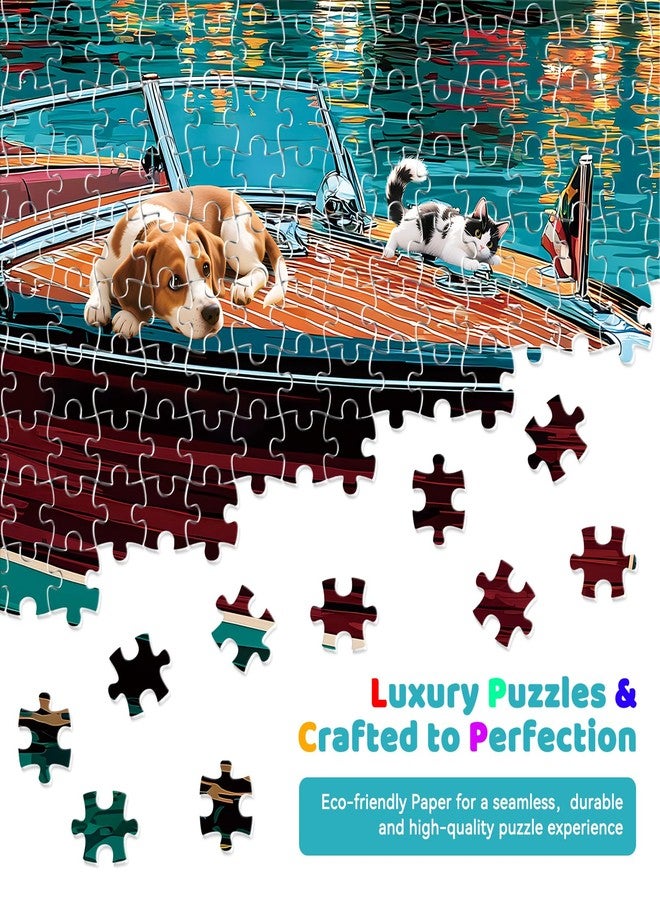 EIYRURU 300 Piece Puzzles for Adults, 300 Piece Puzzles for Adults Large Piece, Nighttime Lake Boat Dogs Cats Jigsaw Puzzle Funny Gift for Adult Kids Challenging Family Games Toy, 20.5 X 15 in - Image 4
