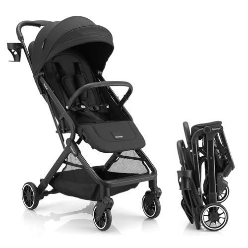 Gromast Compact Fold Baby Stroller, Lightweight Travel Toddler Stroller with One-Click Fold, Extendable UPF50+ Canopy, Cup Holder, UV Protected and Waterproof, One-Hand Folding - Black - Image 1