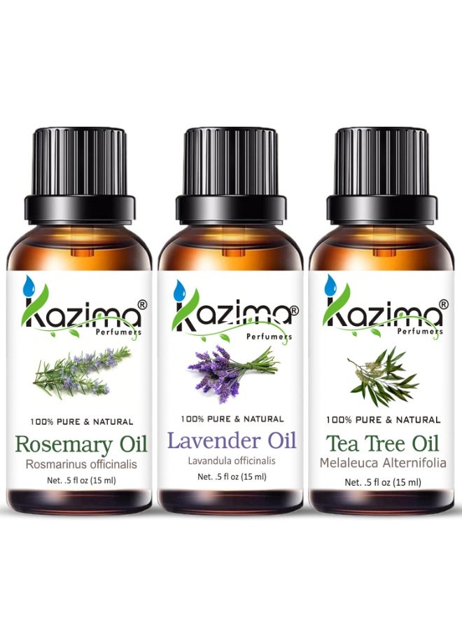 KAZIMA Essential Oils - Rosemary Oil, Lavender Oil & Tea Tree Oil (Combo Pack of 3) 15 ml Each - Image 1