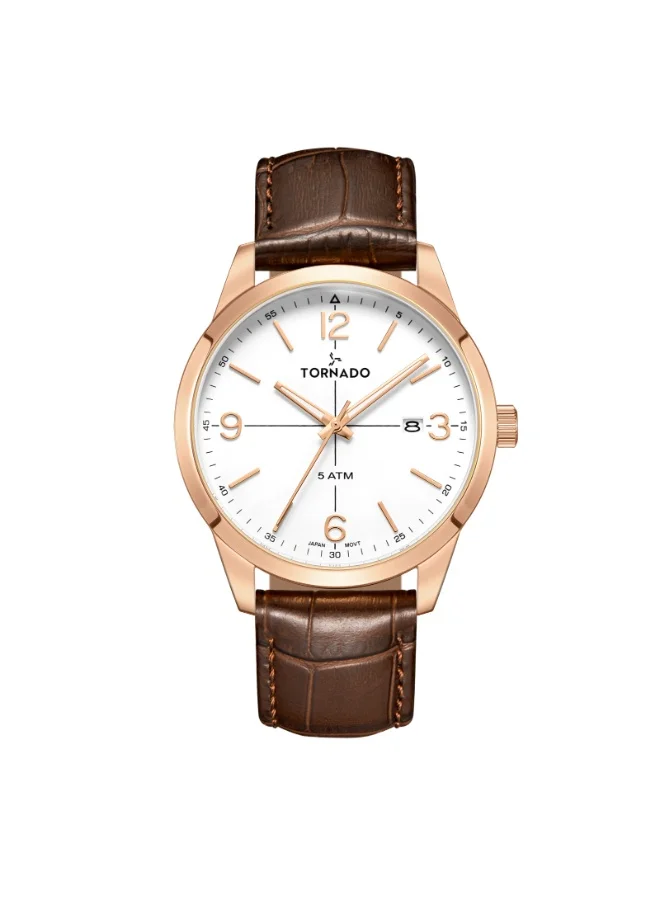 TORNADO Men's Leather Analog Watch T24007-RLDW - 42.5 mm