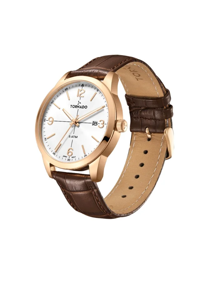 TORNADO Men's Leather Analog Watch T24007-RLDW - 42.5 mm